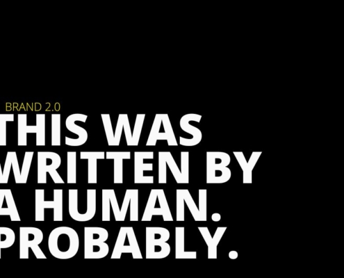 Black background with white text reading “This was written by a human. Probably.”